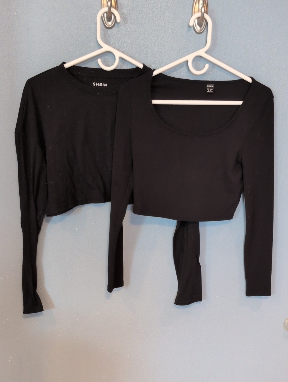 Shein Black Long Sleeve Cropped Scoopneck Tops Witchy Gothic Halloween Punk Y2K